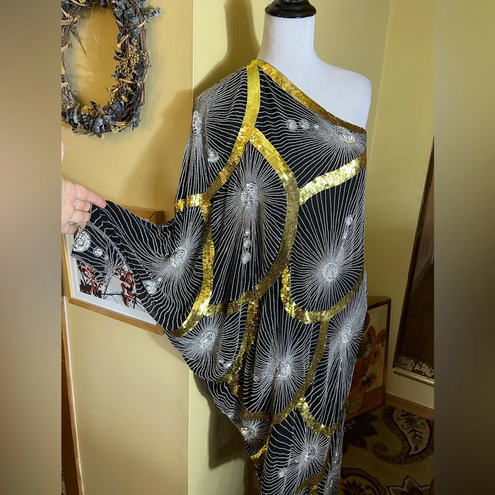 Vtg Disco Beaded Sequin Rhinestone Size Small Elegant Evening Gatsby 100% Silk - Picture 9 of 16